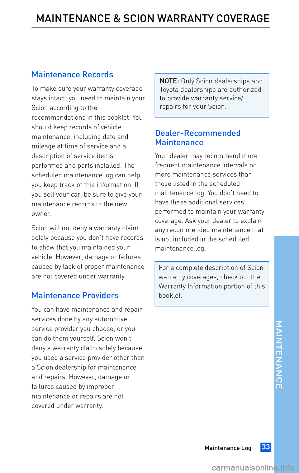 TOYOTA tC 2010  Warranties & Maintenance Guides (in English) 