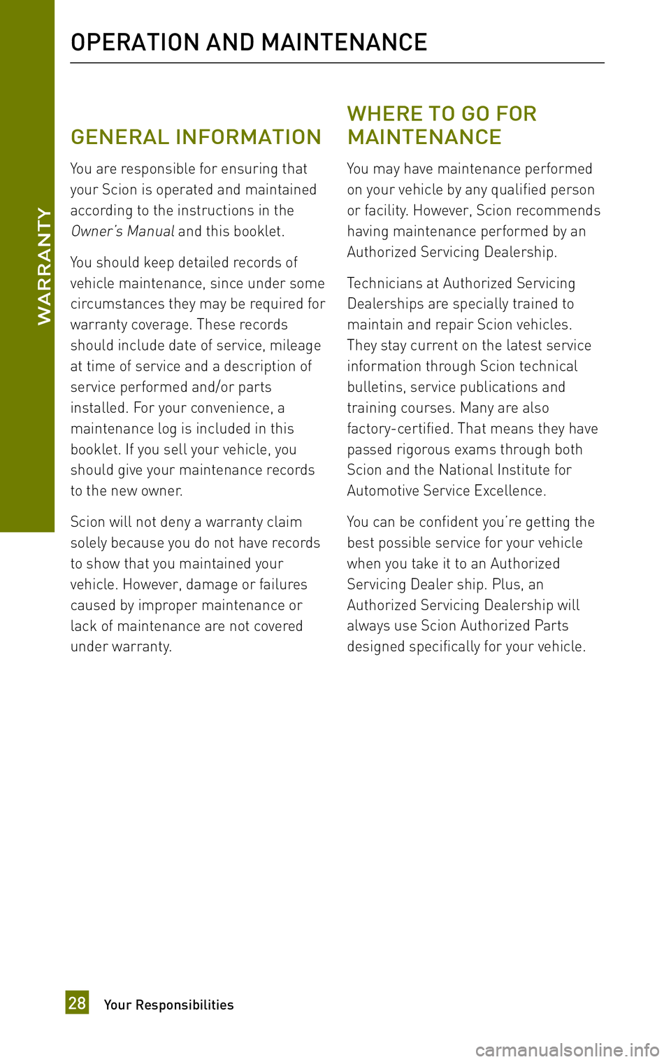 TOYOTA xB 2010  Warranties & Maintenance Guides (in English) 