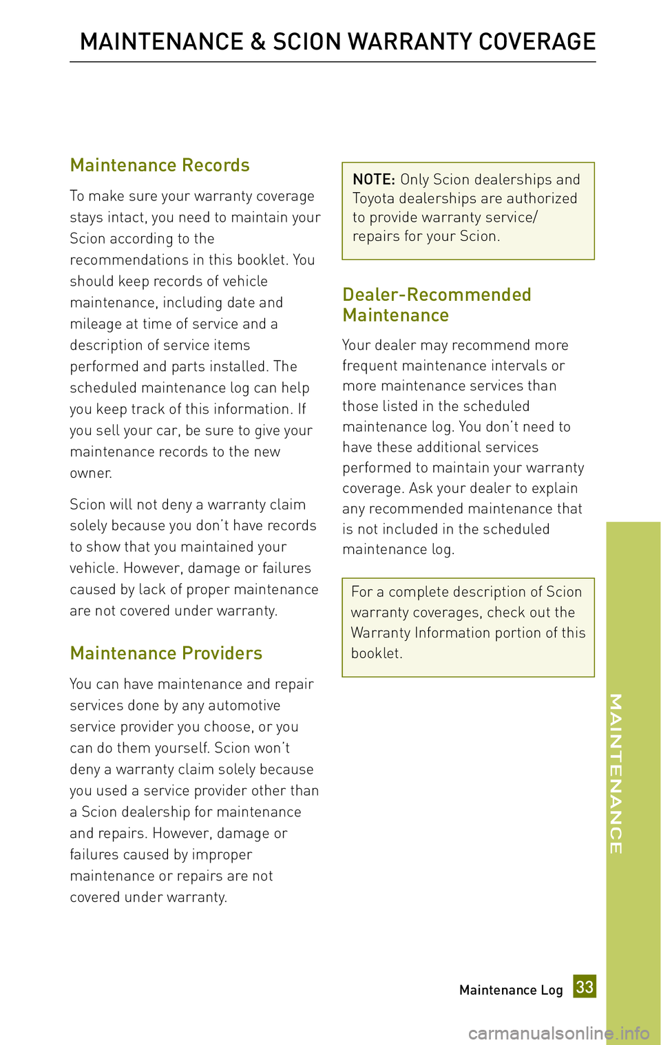 TOYOTA xB 2010  Warranties & Maintenance Guides (in English) 