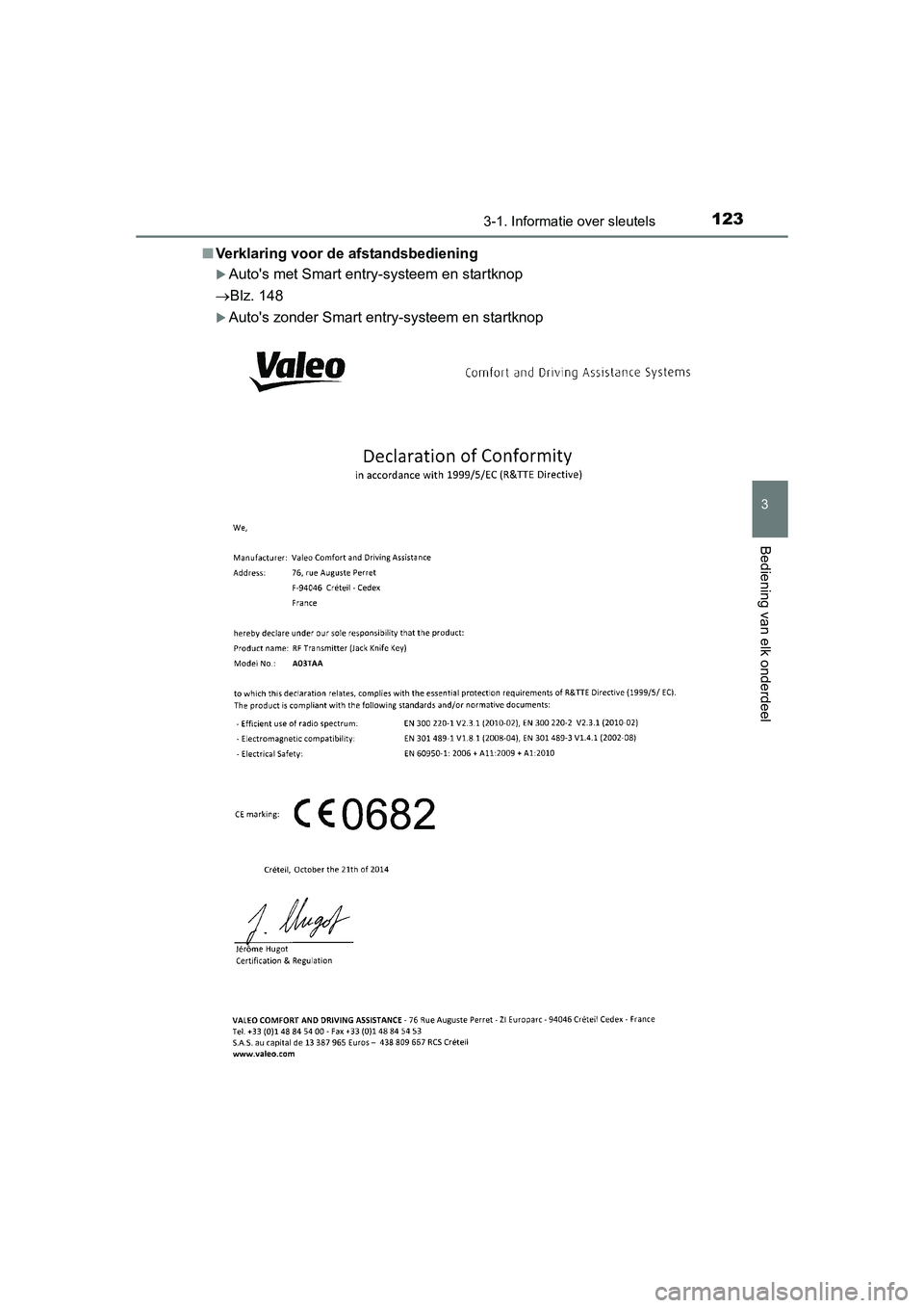 TOYOTA AURIS 2016  Instructieboekje (in Dutch) 1233-1. Informatie over sleutels
UK AURIS_HB_EE (OM12J21E)
3
Bediening van elk onderdeel
■Verklaring voor de afstandsbediening
Autos met Smart entry-systeem en startknop
Blz. 148
Autos zo