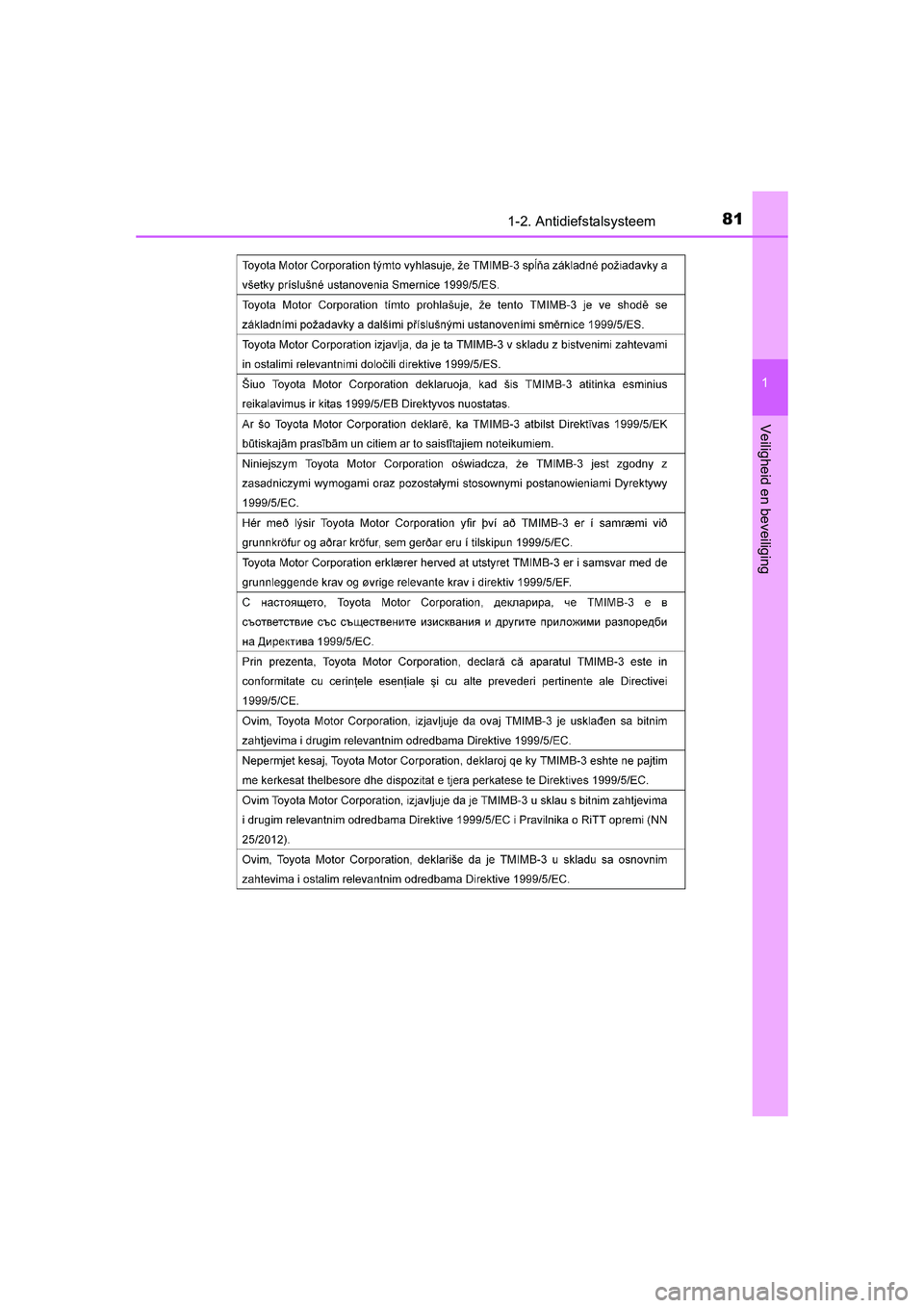 TOYOTA AURIS 2016  Instructieboekje (in Dutch) 811-2. Antidiefstalsysteem
1
Veiligheid en beveiliging
UK AURIS_HB_EE (OM12J21E)
UK AURIS_HB_OM_EE_OM12J21E.book  Page 81  Monday, March 16, 2015  12:05 PM 