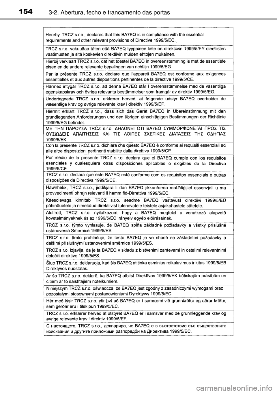 TOYOTA AURIS 2017  Manual de utilização (in Portuguese) 1543-2. Abertura, fecho e trancamento das portas 