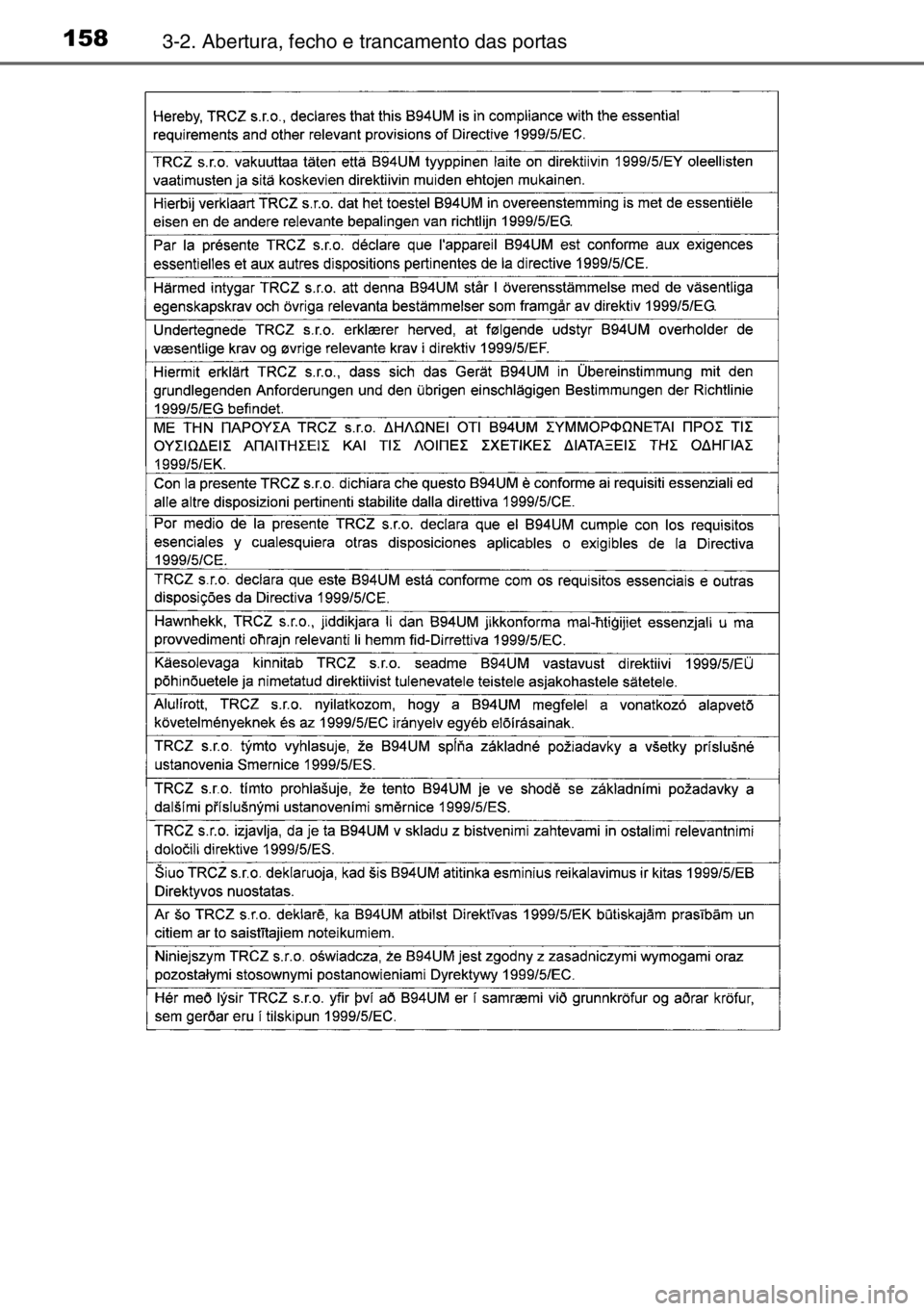 TOYOTA AURIS 2017  Manual de utilização (in Portuguese) 1583-2. Abertura, fecho e trancamento das portas 