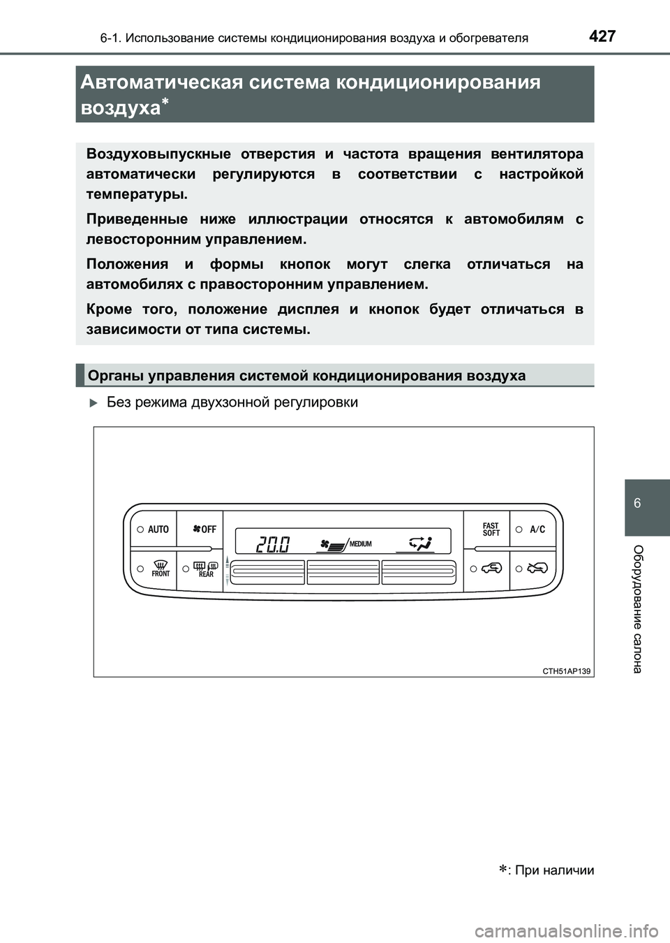 TOYOTA AURIS 2017  Руково 4276-1. Использование системы кондиционирования воздуха и обогревателя
6
Оборудование салона
UK_AURIS_HB_ER (OM12L02R)
Б