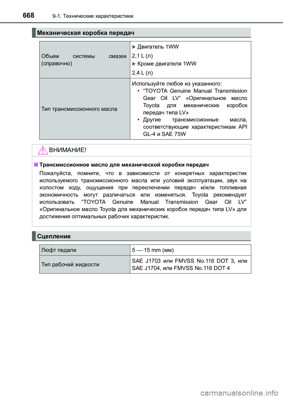 TOYOTA AURIS 2017 Руково 6689-1. Технические характеристики
UK_AURIS_HB_ER (OM12L02R)
Механическая коробка передач
Объем системы смазки
(справочно) TOYOTA AURIS 2017 Руково 6689-1. Технические характеристики
UK_AURIS_HB_ER (OM12L02R)
Механическая коробка передач
Объем системы смазки
(справочно)
