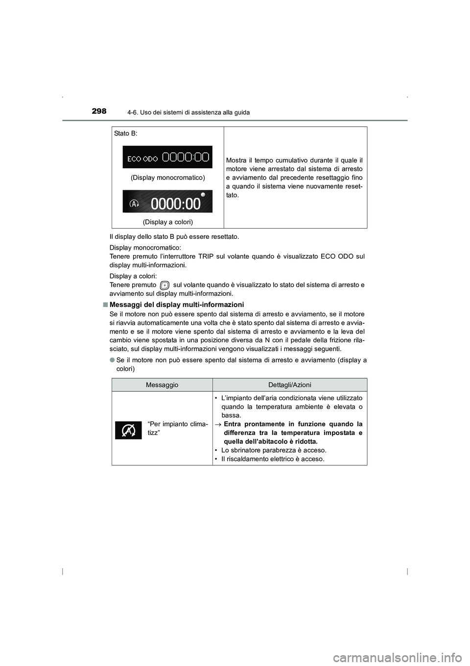 TOYOTA AVENSIS 2016 Manuale duso (in Italian) 2984-6. Uso dei sistemi di assistenza alla guida
AVENSIS_OM_OM20C24L_(EL)Il display dello stato B può essere resettato.
Display monocromatico:
Tenere premuto l’interruttore TRIP sul volante quando TOYOTA AVENSIS 2016 Manuale duso (in Italian) 2984-6. Uso dei sistemi di assistenza alla guida
AVENSIS_OM_OM20C24L_(EL)Il display dello stato B può essere resettato.
Display monocromatico:
Tenere premuto l’interruttore TRIP sul volante quando