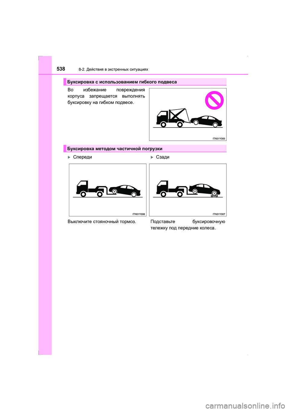 TOYOTA AVENSIS 2016  Руково 5388-2. Действия  в  экстренных  ситуациях
AVENSIS_OM_OM20C28R_(RR)
Во   избежание  повреждения
корпуса  запрещается  выполня