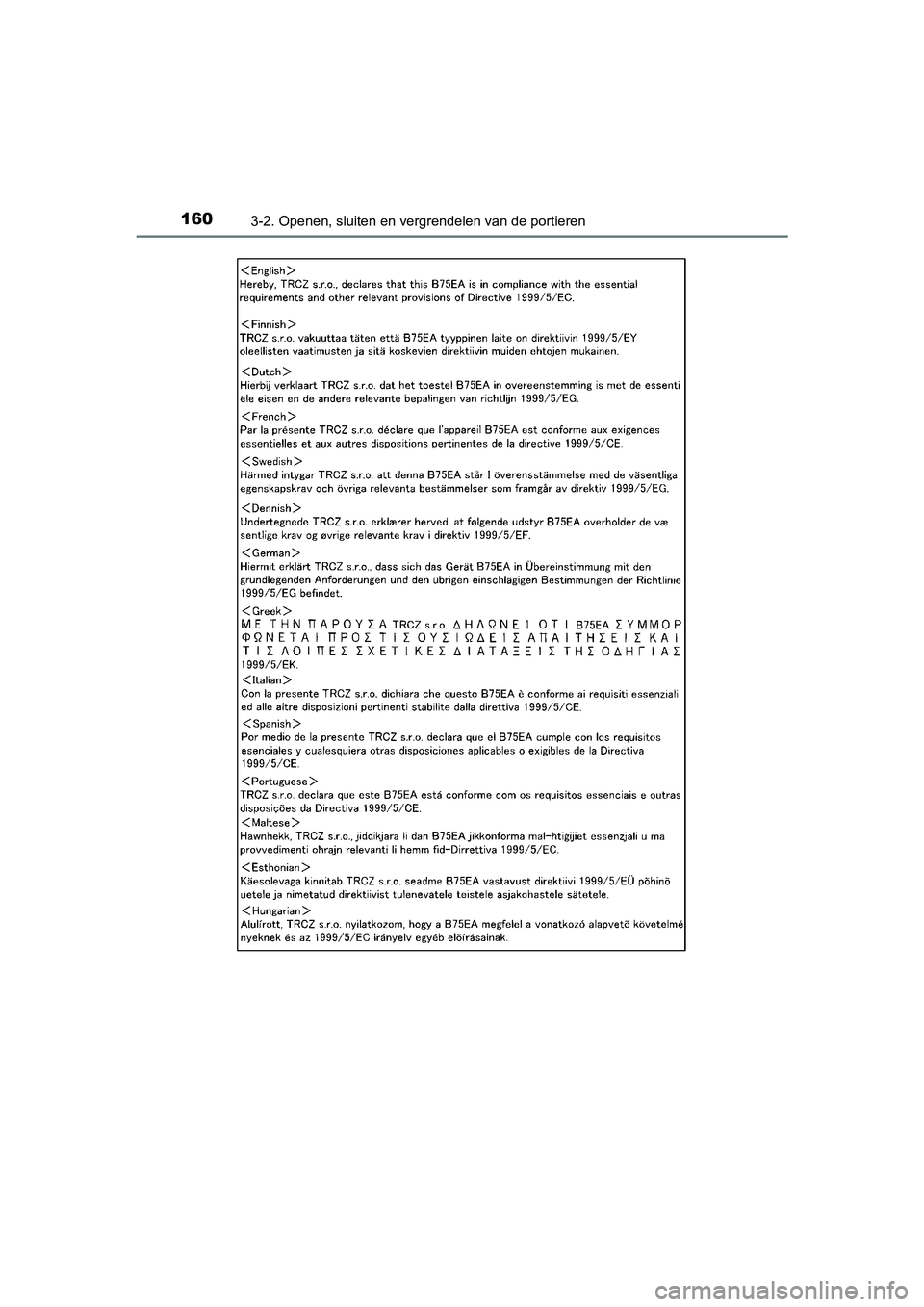 TOYOTA AVENSIS 2016  Instructieboekje (in Dutch) 1603-2. Openen, sluiten en vergrendelen van de portieren
AVENSIS_OM_OM20C20E_(EE)
AVENSIS_OM_OM20C20E_(EE).book  Page 160  Tuesday, March 3, 2015  4:14 PM 