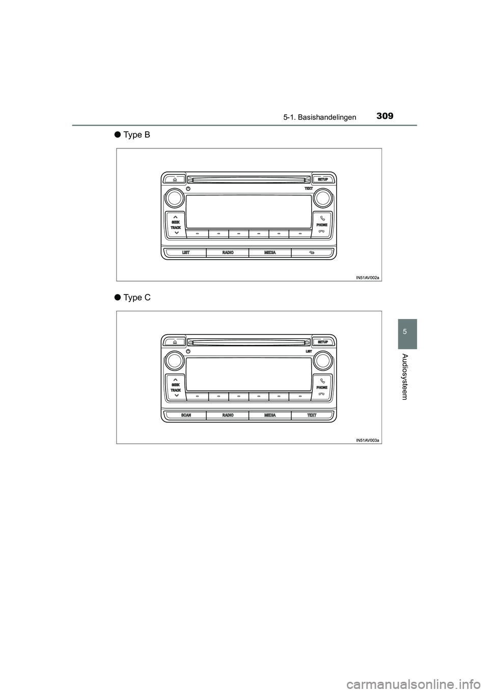 TOYOTA AVENSIS 2016  Instructieboekje (in Dutch) 3095-1. Basishandelingen
5
Audiosysteem
AVENSIS_OM_OM20C20E_(EE)
●Ty p e  B
● Ty p e  C
AVENSIS_OM_OM20C20E_(EE).book  Page 30 9  Tuesday, March 3, 2015  4:14 PM 