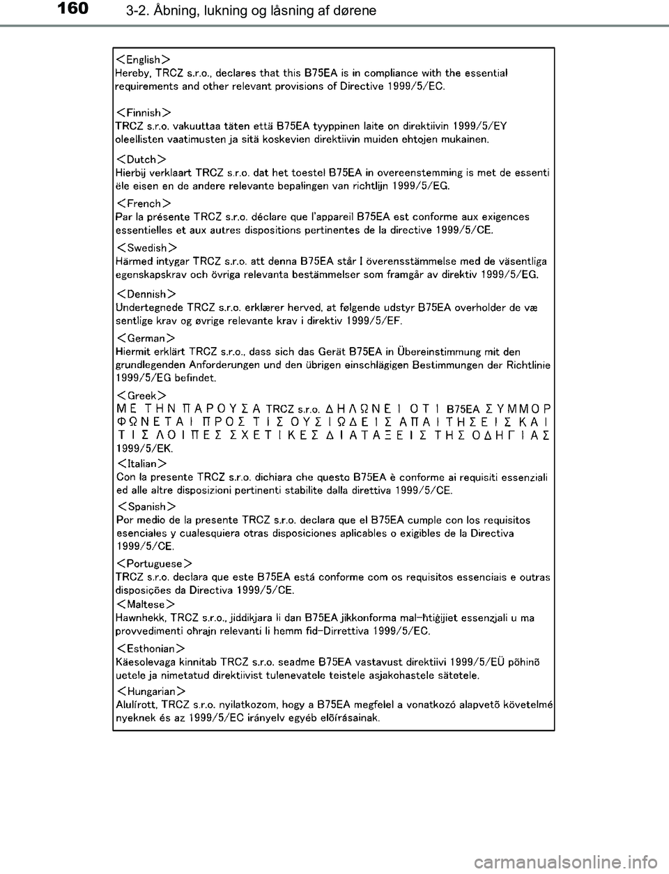 TOYOTA AVENSIS 2017  Brugsanvisning (in Danish) 1603-2. Åbning, lukning og låsning af dørene
OM20C66DK
OM20C66DK.book  Page 160  Thursday, January 12, 2017  4:30 PM 