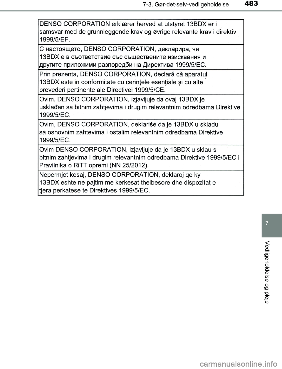 TOYOTA AVENSIS 2017  Brugsanvisning (in Danish) 4837-3. Gør-det-selv-vedligeholdelse
OM20C66DK
7
Vedligeholdelse og pleje
OM20C66DK.book  Page 483  Thursday, January 12, 2017  4:30 PM 