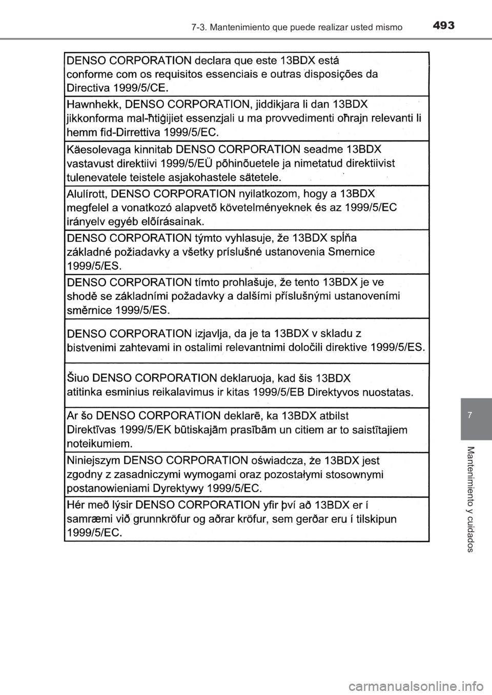 TOYOTA AVENSIS 2017  Manuale de Empleo (in Spanish) 4937-3. Mantenimiento que puede realizar usted mismo
AVENSIS_OM_OM20C69S_(ES)
7
Mantenimiento y cuidados
AVENSIS_OM_OM20C69S_(ES).book  Page 493  Wednesday, June 15, 2016  12:26 PM 