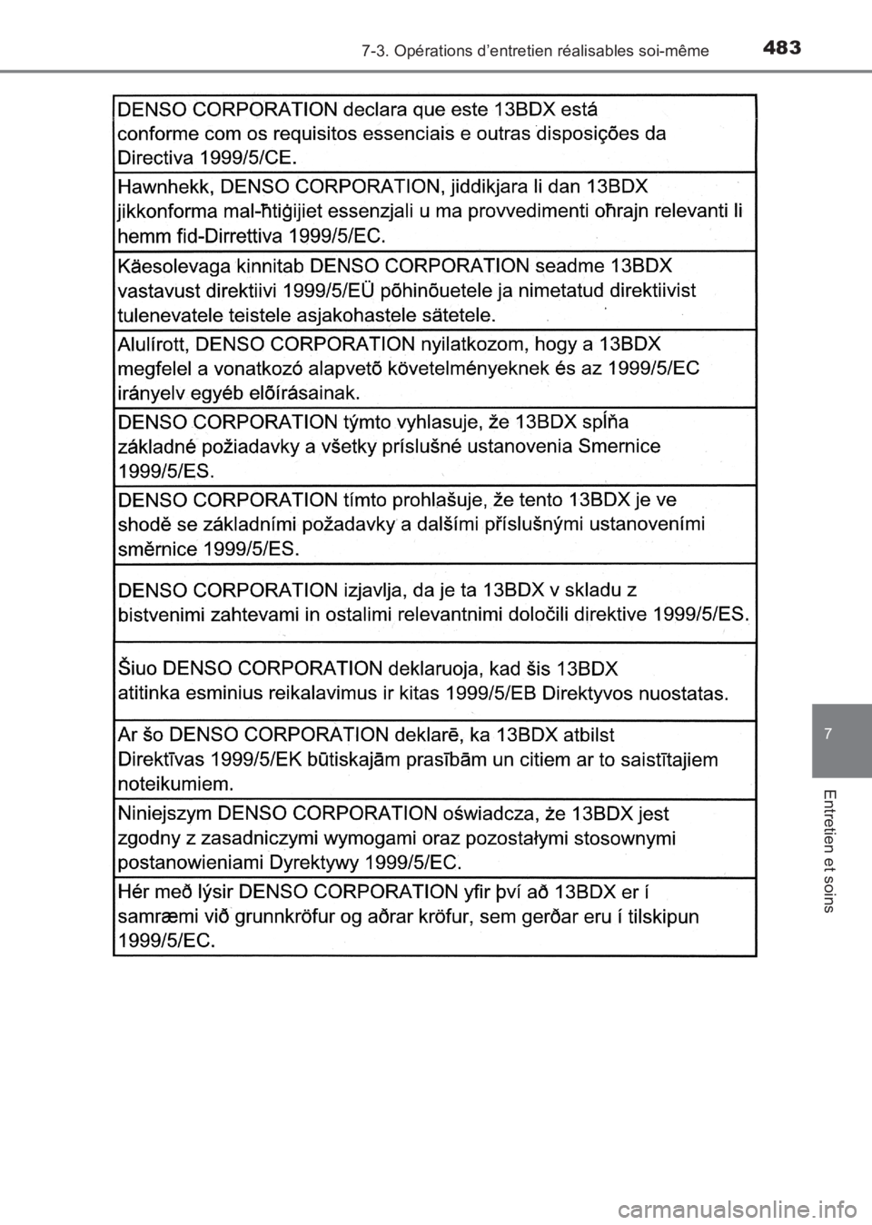 TOYOTA AVENSIS 2017  Notices Demploi (in French) 4837-3. Opérations d’entretien réalisables soi-même
AVENSIS_OM_OM20C67K_(EK)
7
Entretien et soins
AVENSIS_OM_OM20C67K_(EK).book  Page 483  Wednesday, June 15, 2016  10:33 AM 