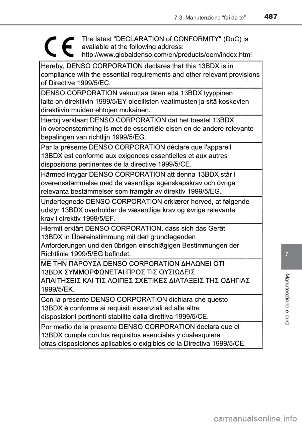 TOYOTA AVENSIS 2017  Manuale duso (in Italian) 4877-3. Manutenzione “fai da te”
AVENSIS_OM_OM20C70L_(EL)
7
Manutenzione e cura
AVENSIS_OM_OM20C70L_(EL).book  Page 487  Wednesday, June 15, 2016  2:44 PM 