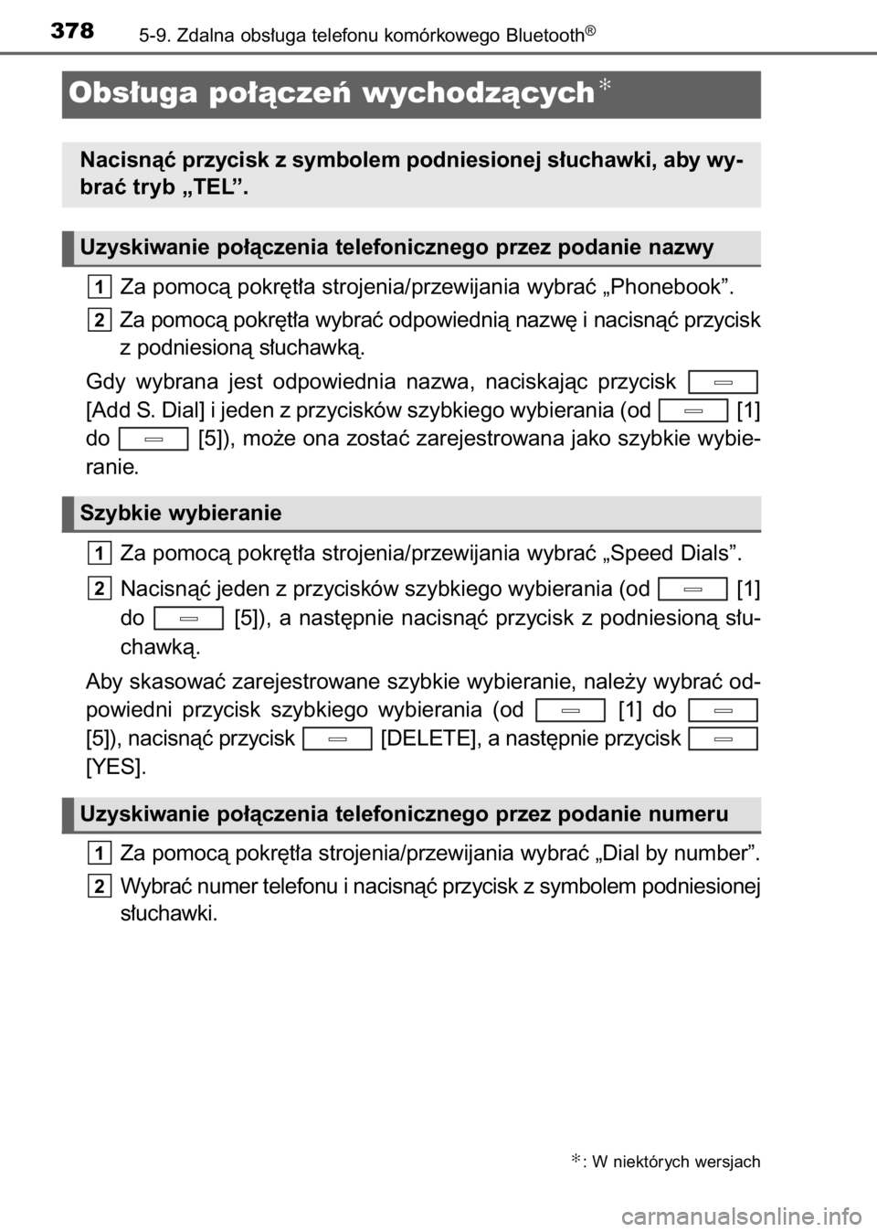 TOYOTA AVENSIS 2017 Instrukcja obsługi (in Polish) Za pomocà pokr´t∏a strojenia/przewijania wybraç „Phonebook”.
Za pomocà pokr´t∏a wybraç odpowiednià nazw´ i nacisnàç przycisk
z podniesionà s∏uchawkà.
Gdy wybrana jest odpowied TOYOTA AVENSIS 2017 Instrukcja obsługi (in Polish) Za pomocà pokr´t∏a strojenia/przewijania wybraç „Phonebook”.
Za pomocà pokr´t∏a wybraç odpowiednià nazw´ i nacisnàç przycisk
z podniesionà s∏uchawkà.
Gdy wybrana jest odpowied