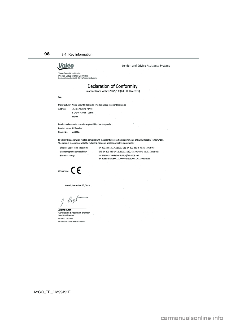 TOYOTA AYGO 2015  Owners Manual (in English) 983-1. Key information
AYGO_EE_OM99J92E 