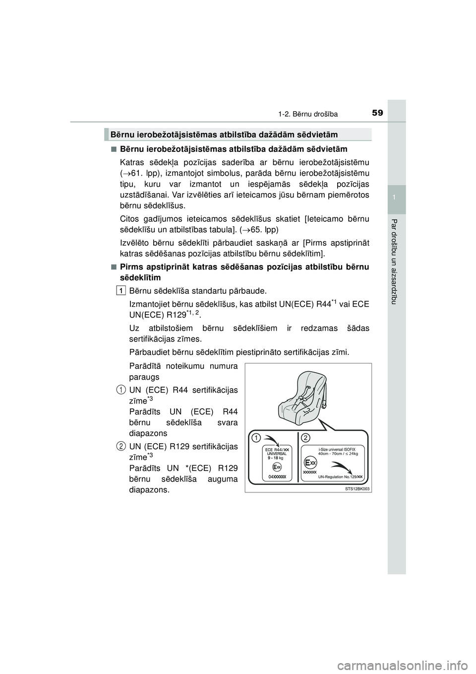 TOYOTA AYGO 2020 Lietošanas Instrukcija (in Latvian) 591-2. Bērnu droš ība
1
Par droš ību un aizsardz ību
AYGO_OM_Europe_OM9A01LV ■
B
ērnu ierobežot ājsist ēmas atbilst ība daž ād ām s ēdviet ām
Katras s ēdek ļa poz īcijas sader īb TOYOTA AYGO 2020 Lietošanas Instrukcija (in Latvian) 591-2. Bērnu droš ība
1
Par droš ību un aizsardz ību
AYGO_OM_Europe_OM9A01LV ■
B
ērnu ierobežot ājsist ēmas atbilst ība daž ād ām s ēdviet ām
Katras s ēdek ļa poz īcijas sader īb
