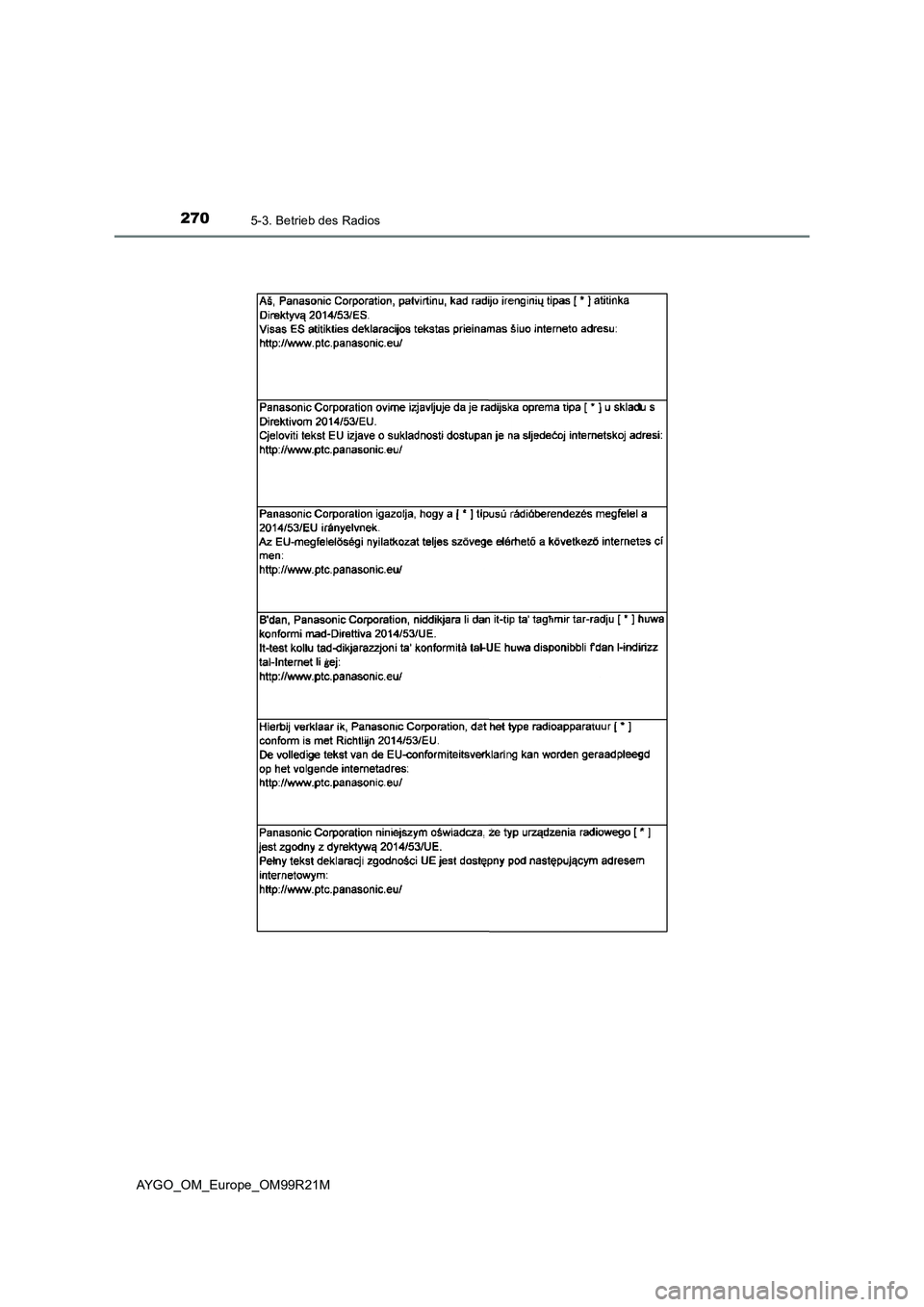 TOYOTA AYGO 2019  Betriebsanleitungen (in German) 2705-3. Betrieb des Radios
AYGO_OM_Europe_OM99R21M 