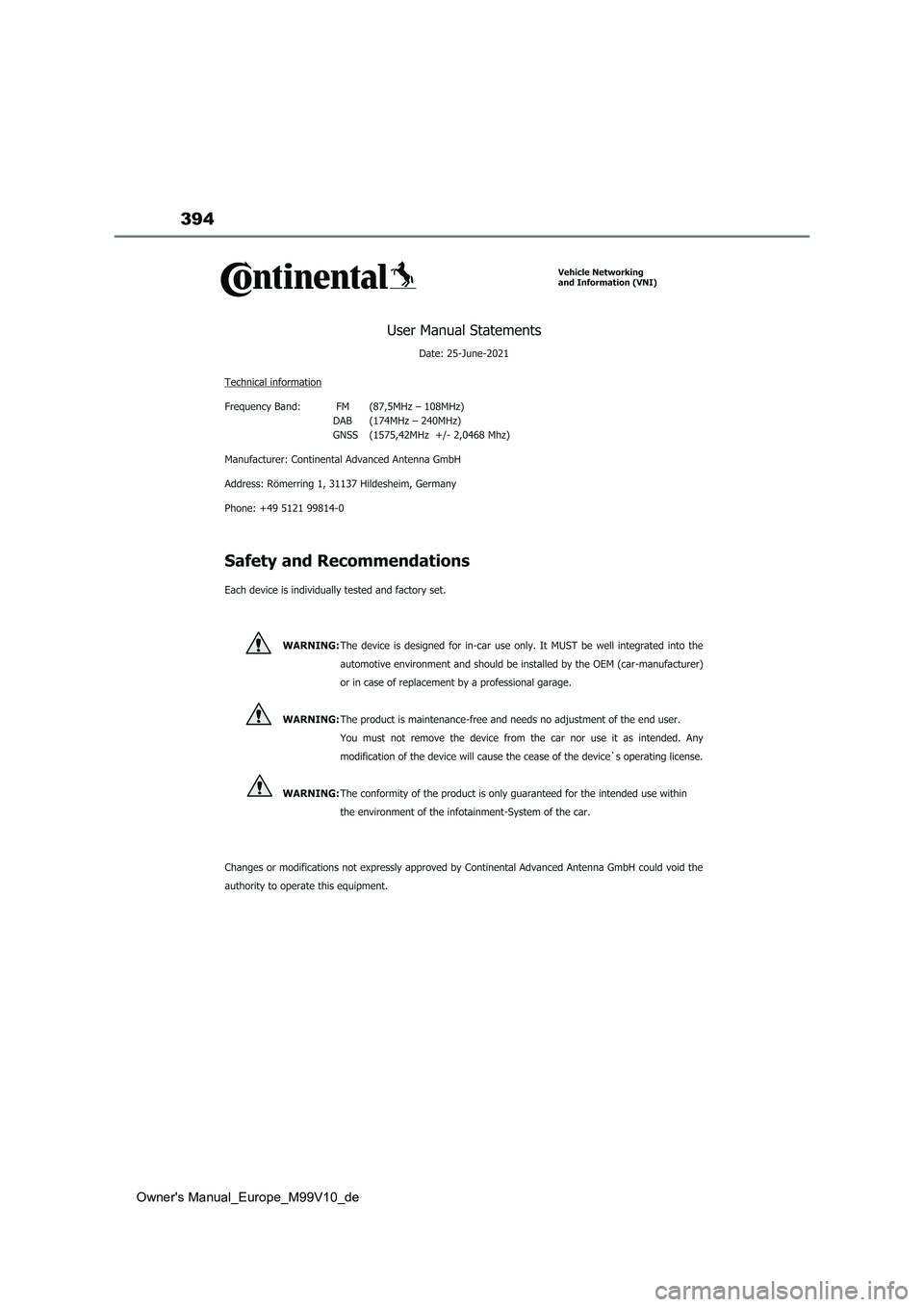 TOYOTA AYGO X 2022  Betriebsanleitungen (in German) 394
Owner's Manual_Europe_M99V10_de 