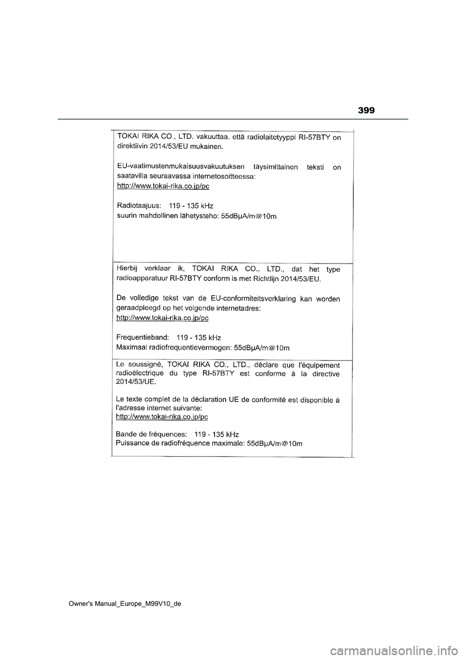 TOYOTA AYGO X 2022  Betriebsanleitungen (in German) 399
Owner's Manual_Europe_M99V10_de 
