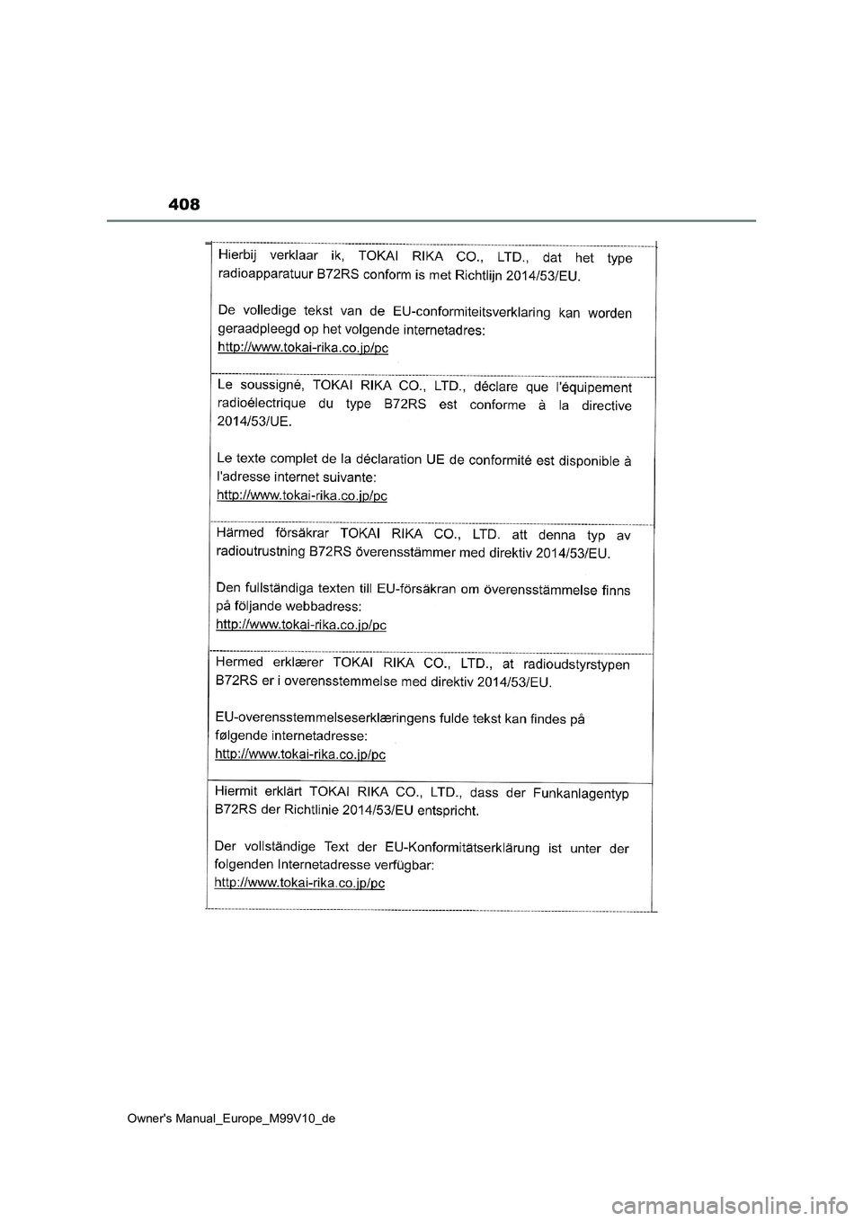 TOYOTA AYGO X 2022  Betriebsanleitungen (in German) 408
Owner's Manual_Europe_M99V10_de 