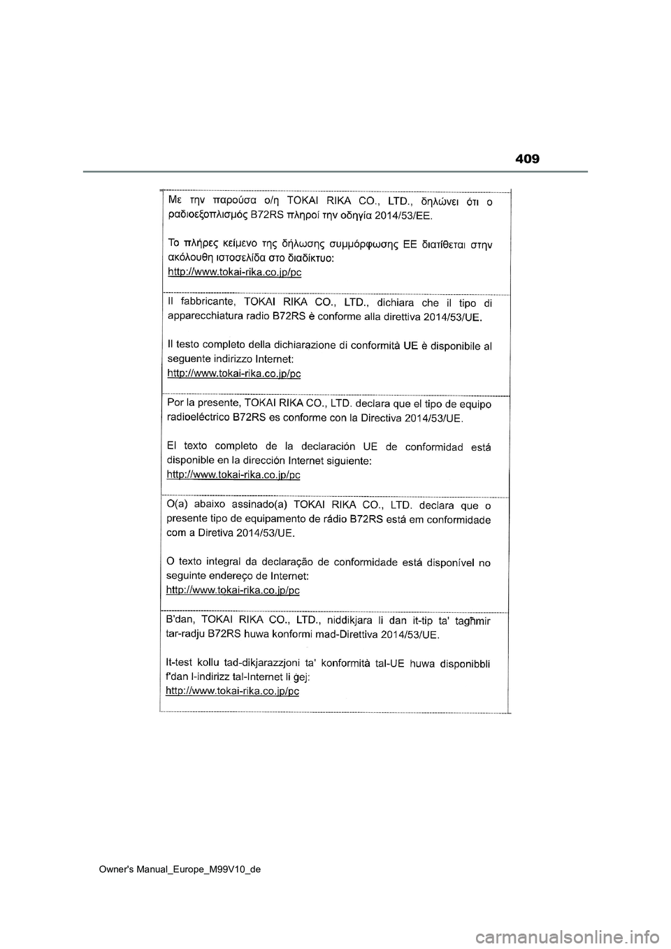 TOYOTA AYGO X 2022  Betriebsanleitungen (in German) 409
Owner's Manual_Europe_M99V10_de 