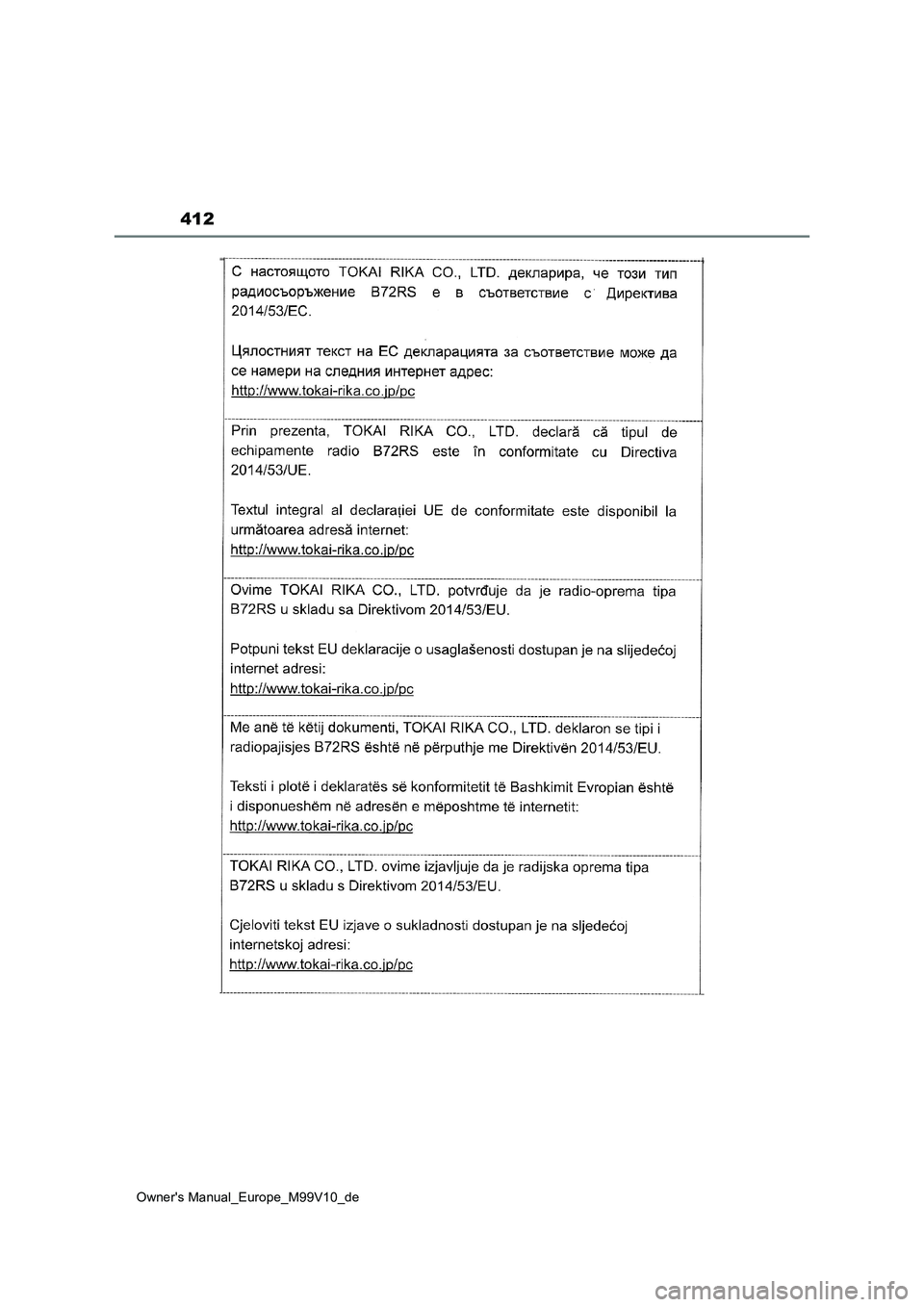 TOYOTA AYGO X 2022  Betriebsanleitungen (in German) 412
Owner's Manual_Europe_M99V10_de 