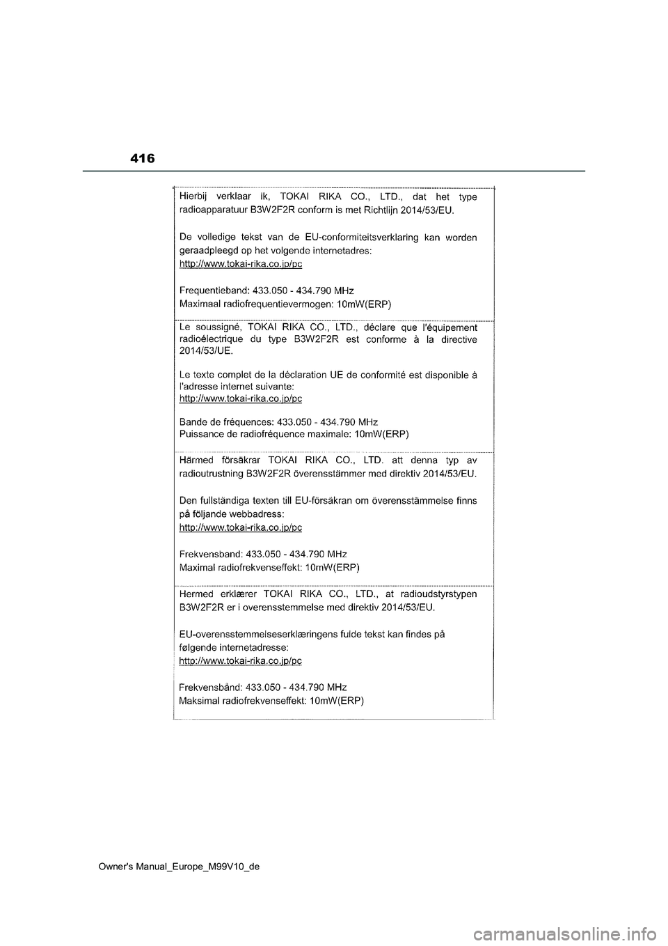 TOYOTA AYGO X 2022  Betriebsanleitungen (in German) 416
Owner's Manual_Europe_M99V10_de 