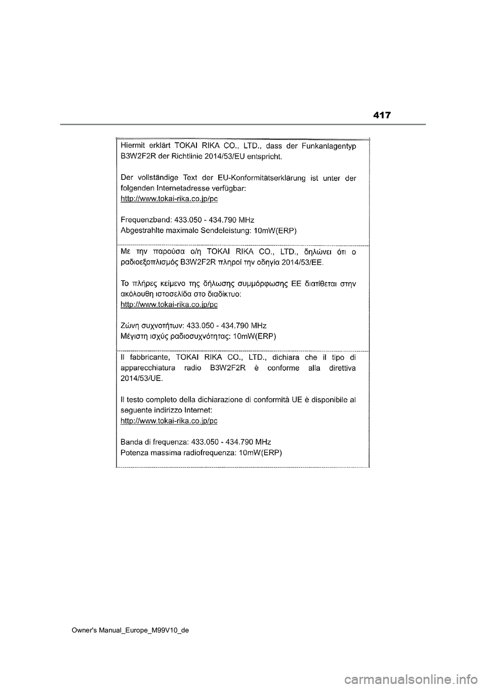 TOYOTA AYGO X 2022  Betriebsanleitungen (in German) 417
Owner's Manual_Europe_M99V10_de 