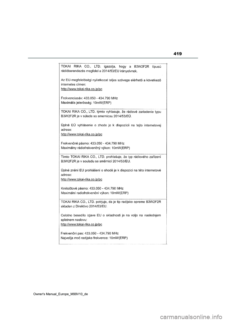 TOYOTA AYGO X 2022  Betriebsanleitungen (in German) 419
Owner's Manual_Europe_M99V10_de 