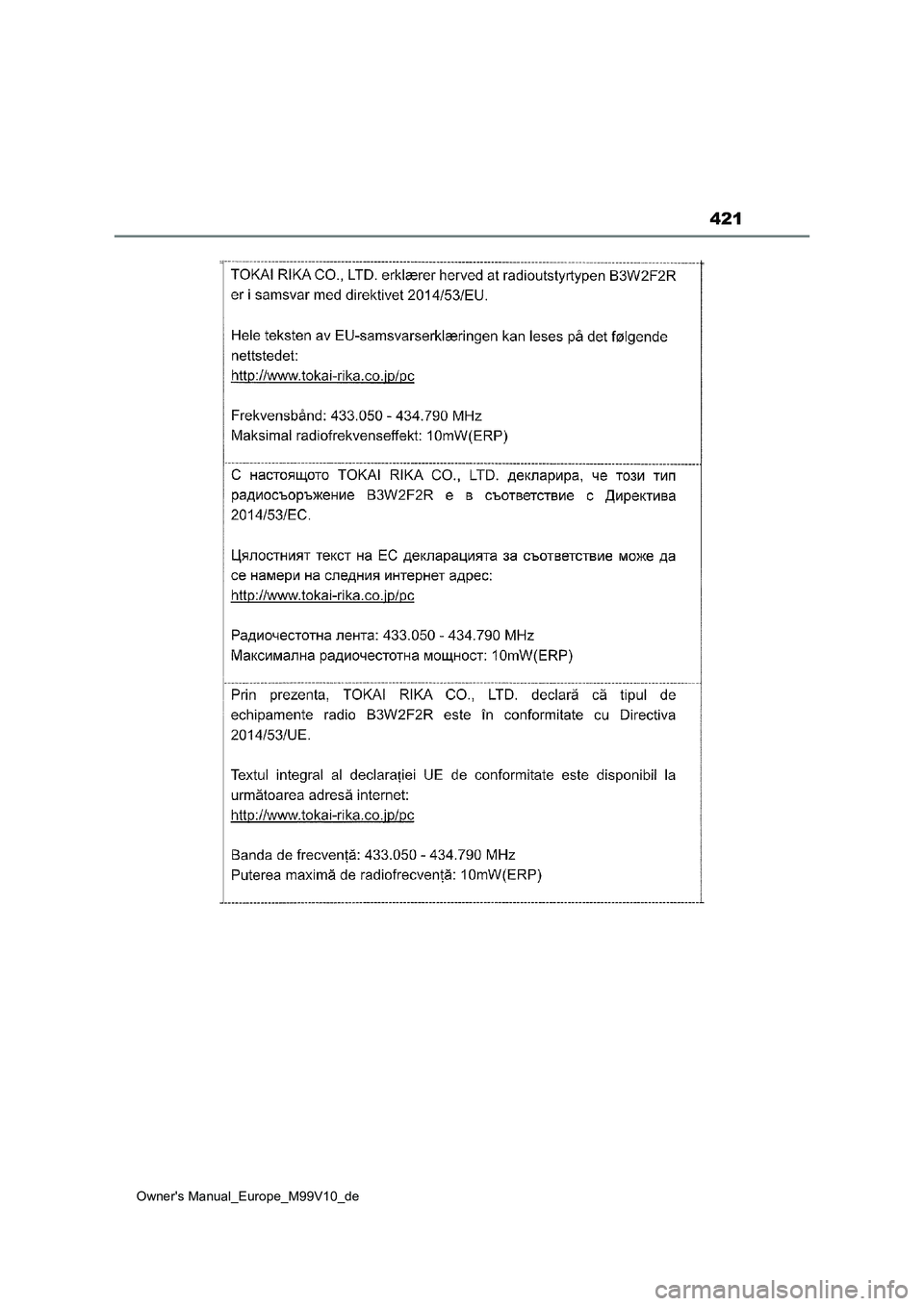 TOYOTA AYGO X 2022  Betriebsanleitungen (in German) 421
Owner's Manual_Europe_M99V10_de 