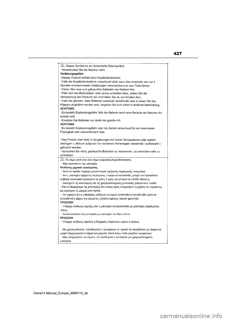 TOYOTA AYGO X 2022  Betriebsanleitungen (in German) 427
Owner's Manual_Europe_M99V10_de 