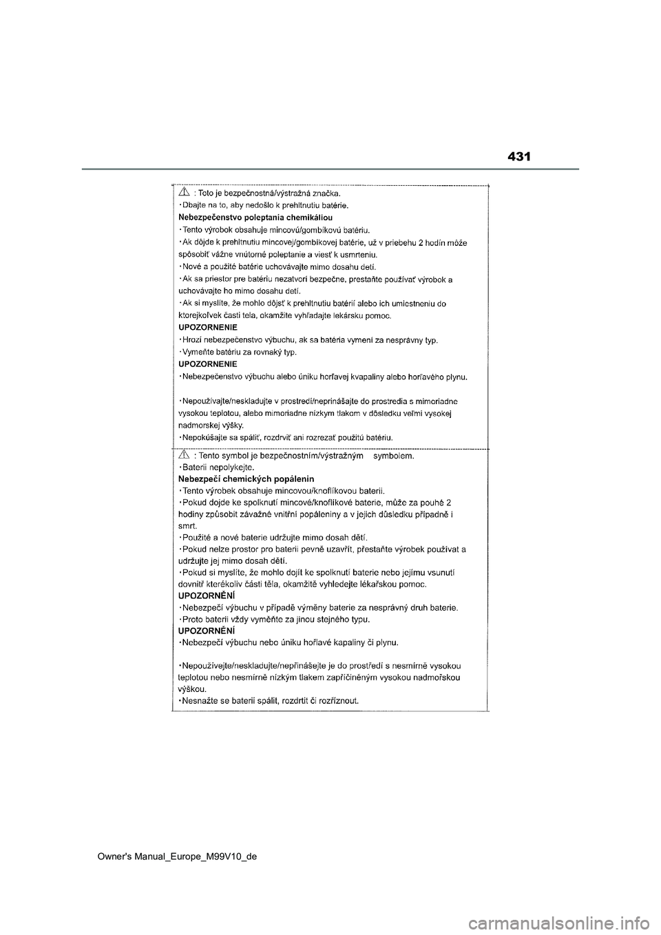 TOYOTA AYGO X 2022  Betriebsanleitungen (in German) 431
Owner's Manual_Europe_M99V10_de 