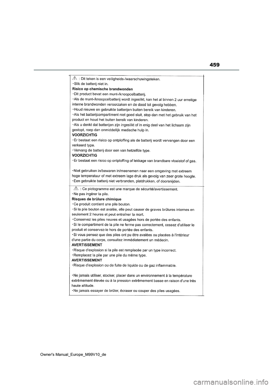 TOYOTA AYGO X 2022  Betriebsanleitungen (in German) 459
Owner's Manual_Europe_M99V10_de 