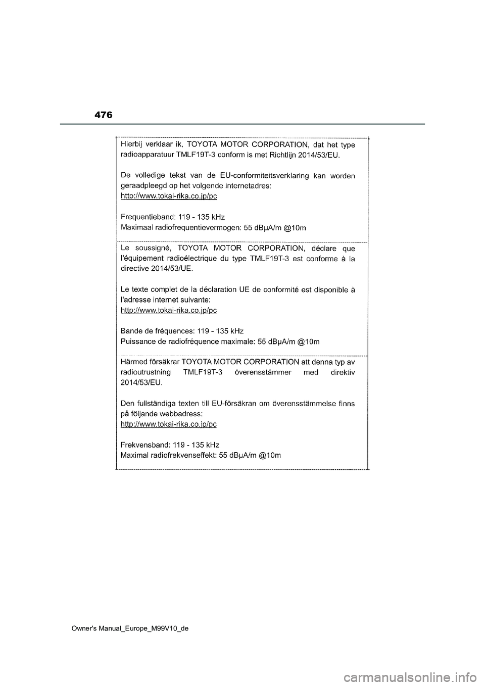 TOYOTA AYGO X 2022  Betriebsanleitungen (in German) 476
Owner's Manual_Europe_M99V10_de 