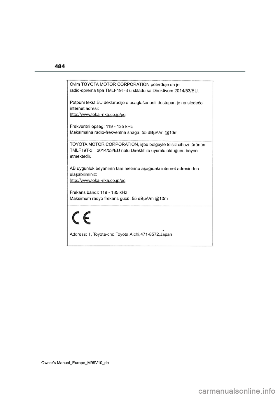 TOYOTA AYGO X 2022  Betriebsanleitungen (in German) 484
Owner's Manual_Europe_M99V10_de 