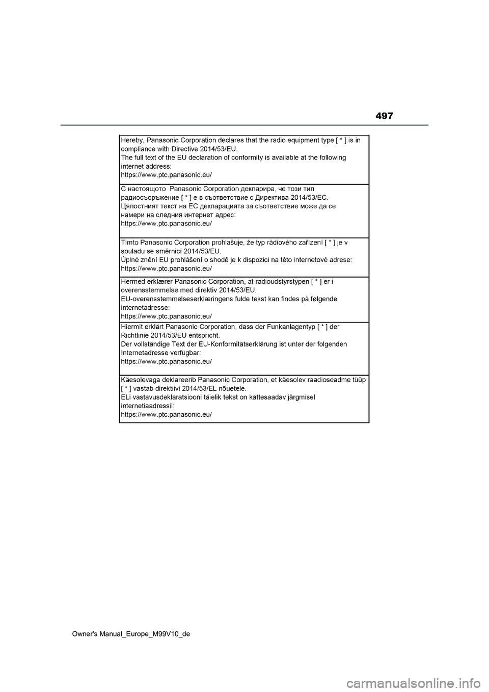 TOYOTA AYGO X 2022  Betriebsanleitungen (in German) 497
Owner's Manual_Europe_M99V10_de 
