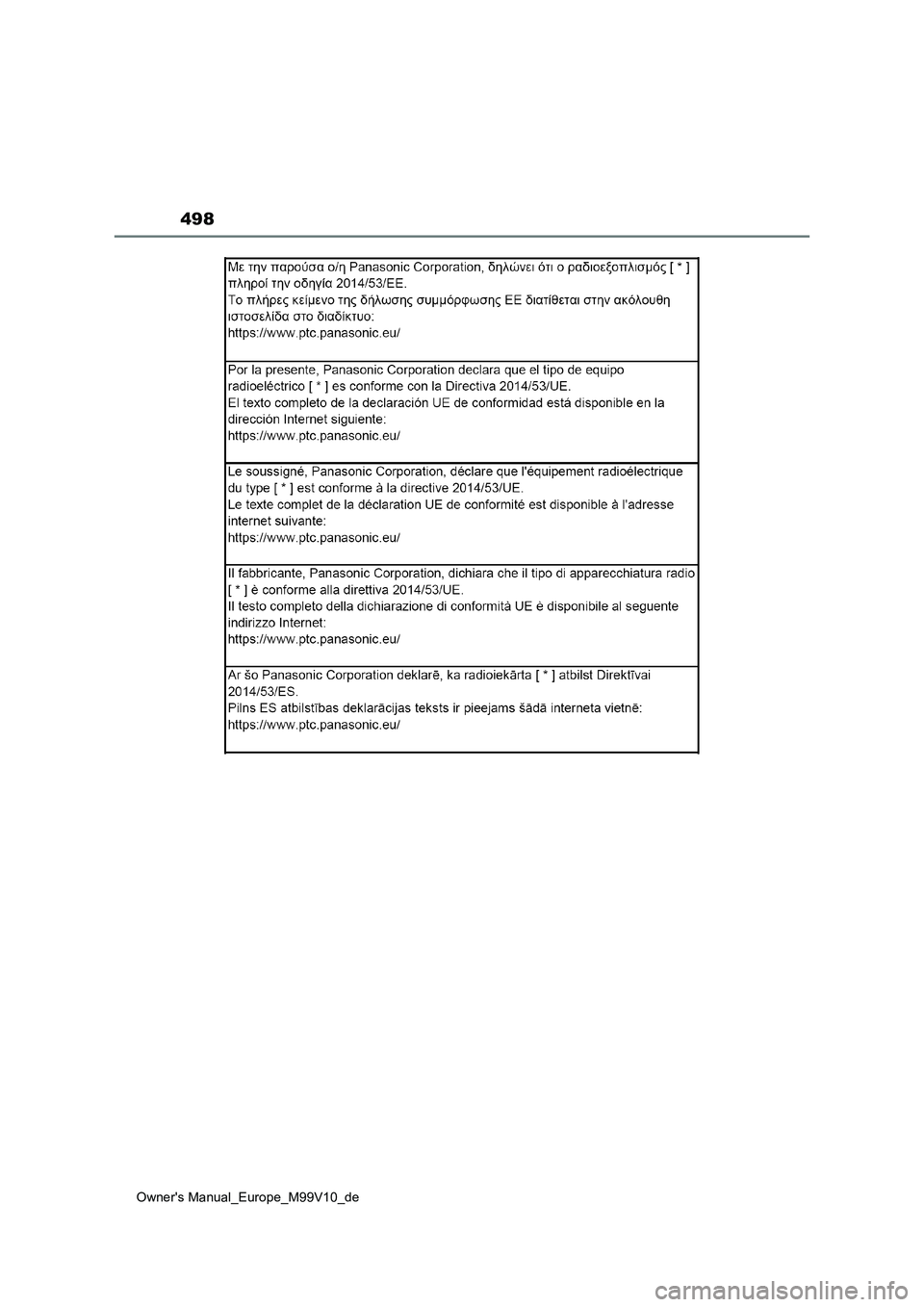 TOYOTA AYGO X 2022  Betriebsanleitungen (in German) 498
Owner's Manual_Europe_M99V10_de 