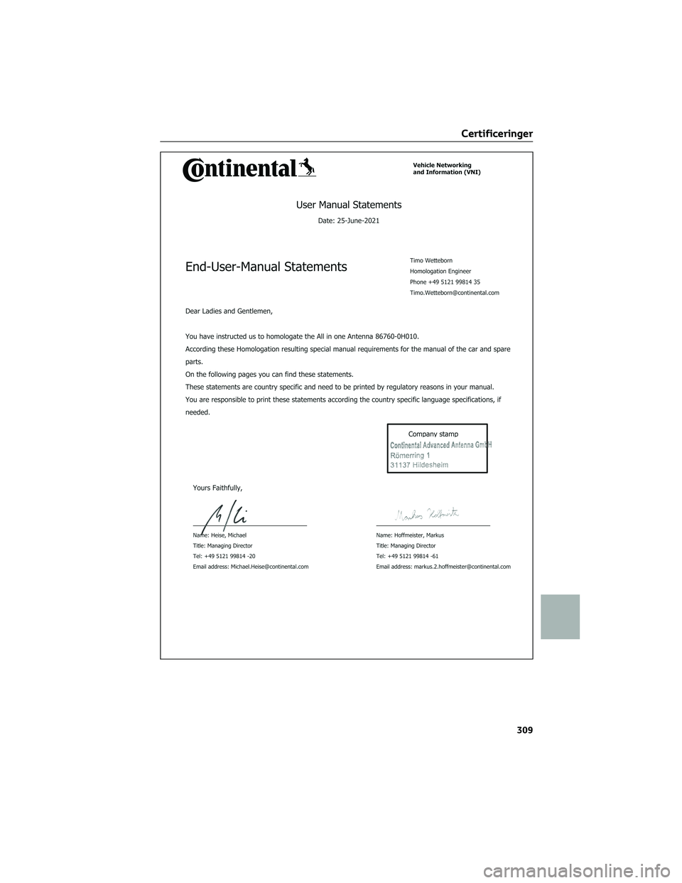 TOYOTA AYGO X 2022  Brugsanvisning (in Danish) Certificeringer
309 