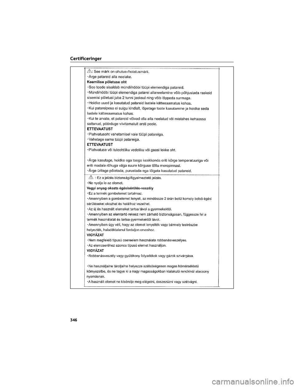 TOYOTA AYGO X 2022  Brugsanvisning (in Danish) Certificeringer
346 