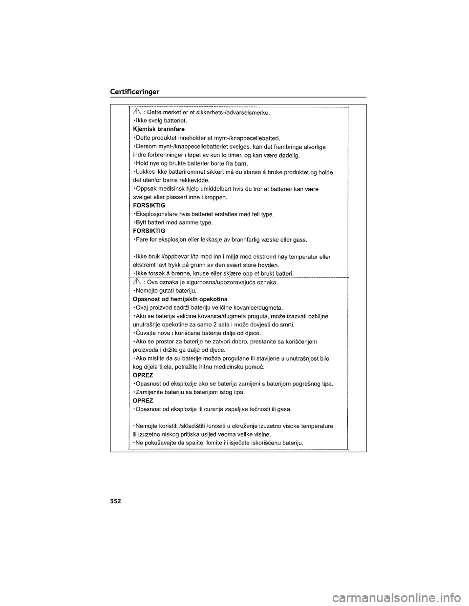TOYOTA AYGO X 2022  Brugsanvisning (in Danish) Certificeringer
352 