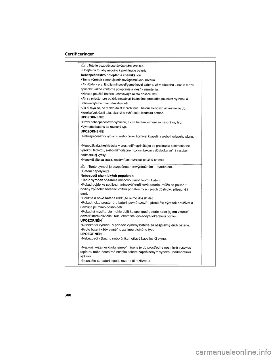 TOYOTA AYGO X 2022  Brugsanvisning (in Danish) Certificeringer
380 