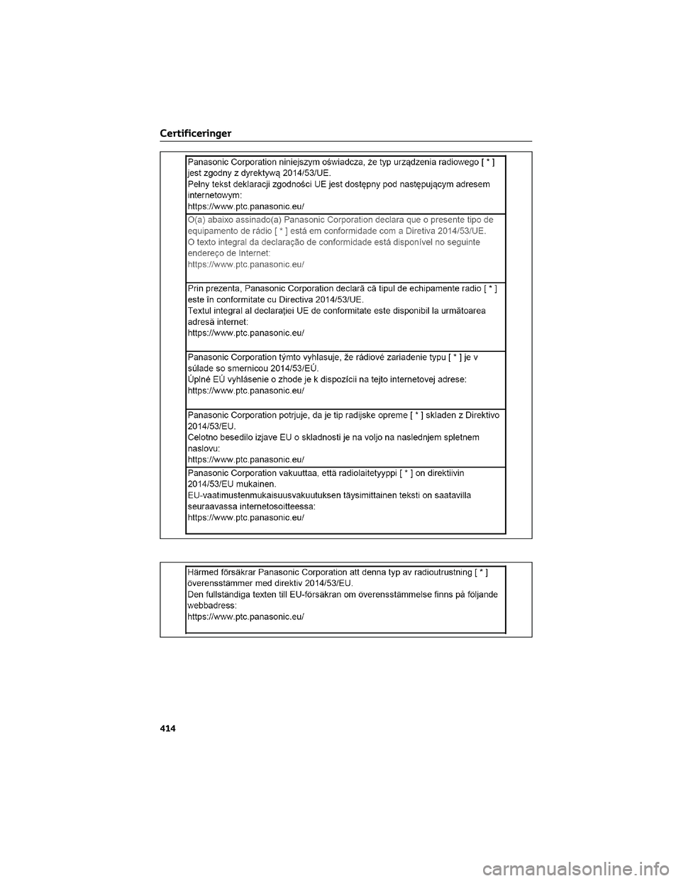 TOYOTA AYGO X 2022  Brugsanvisning (in Danish) Certificeringer
414 