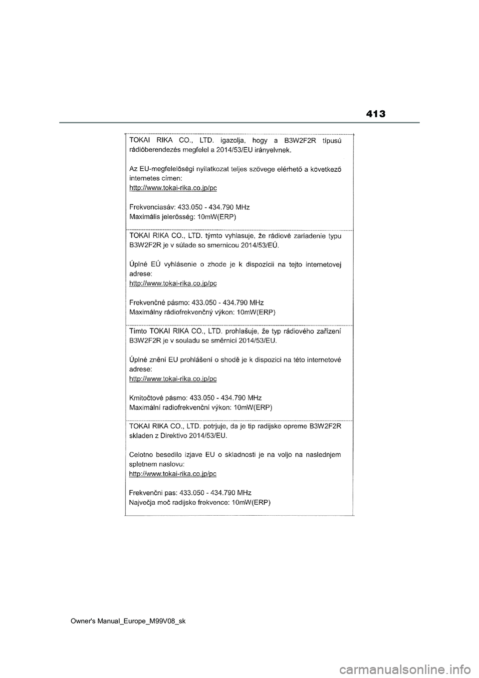 TOYOTA AYGO X 2022  Návod na použitie (in Slovakian) 413
Owner's Manual_Europe_M99V08_sk 