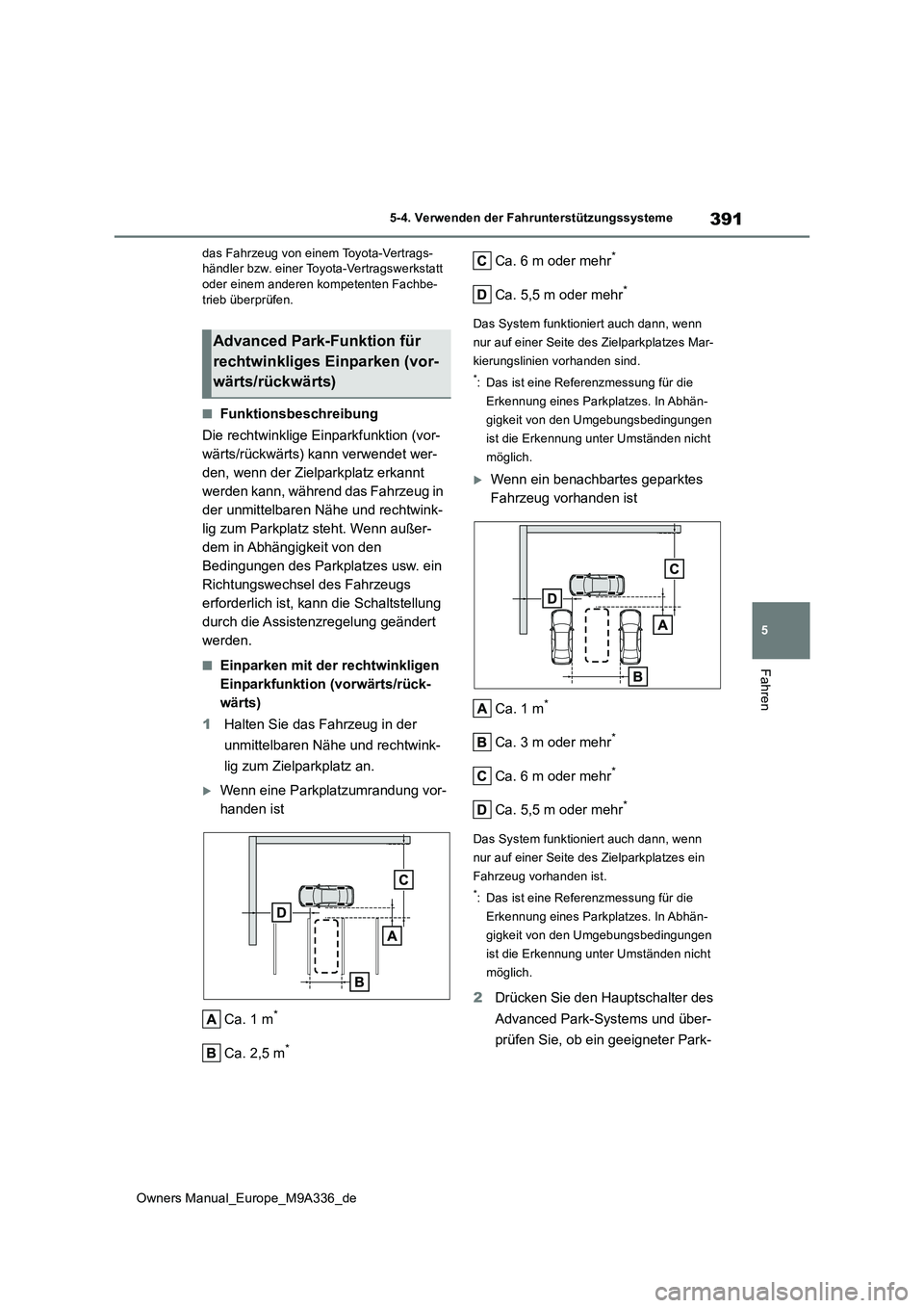 TOYOTA BZ4X 2022 Betriebsanleitungen (in German) 391
5
Owners Manual_Europe_M9A336_de
5-4. Verwenden der Fahrunterstützungssysteme
Fahren
das Fahrzeug von einem Toyota-Vertrags- händler bzw. einer Toyota-Vertragswerkstatt oder einem anderen kompet TOYOTA BZ4X 2022 Betriebsanleitungen (in German) 391
5
Owners Manual_Europe_M9A336_de
5-4. Verwenden der Fahrunterstützungssysteme
Fahren
das Fahrzeug von einem Toyota-Vertrags- händler bzw. einer Toyota-Vertragswerkstatt oder einem anderen kompet