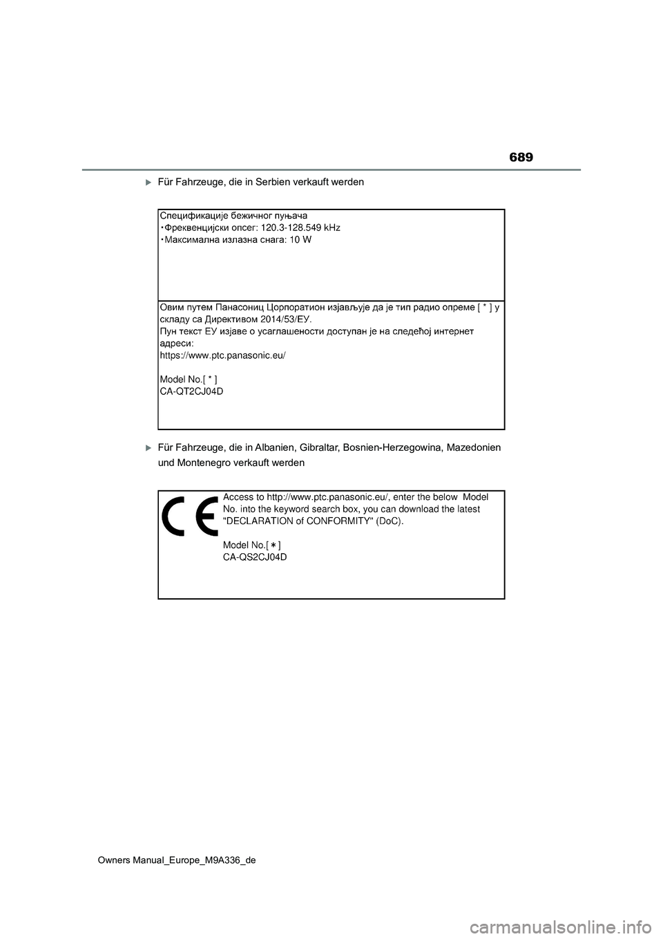 TOYOTA BZ4X 2022  Betriebsanleitungen (in German) 689
Owners Manual_Europe_M9A336_de
Für Fahrzeuge, die in Serbien verkauft werden
Für Fahrzeuge, die in Albanien, Gibraltar, Bosnien-Herzegowina, Mazedonien  
und Montenegro verkauft werden 