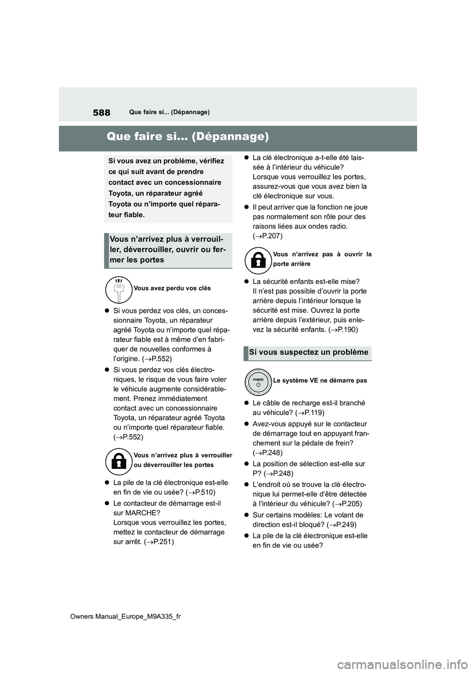 TOYOTA BZ4X 2022  Notices Demploi (in French) 588
Owners Manual_Europe_M9A335_fr
Que faire si... (Dépannage)
1-1.Que fa ire si... (Dépan nage)Que faire si... (Dépannage)
Si vous perdez vos clés, un conces- 
sionnaire Toyota, un réparateur