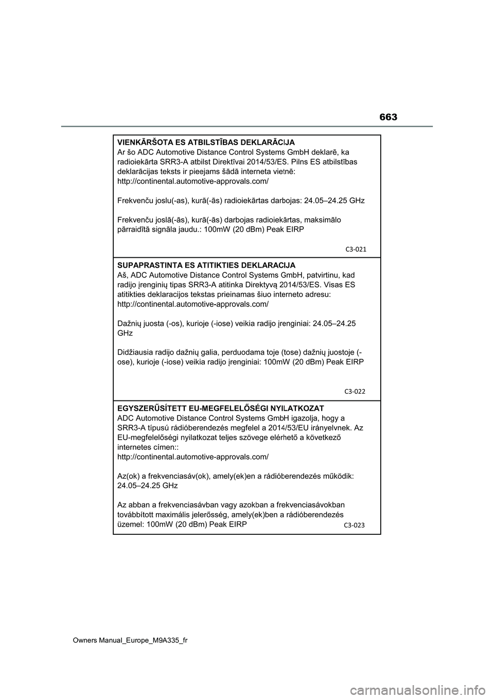 TOYOTA BZ4X 2022  Notices Demploi (in French) 663
Owners Manual_Europe_M9A335_fr 