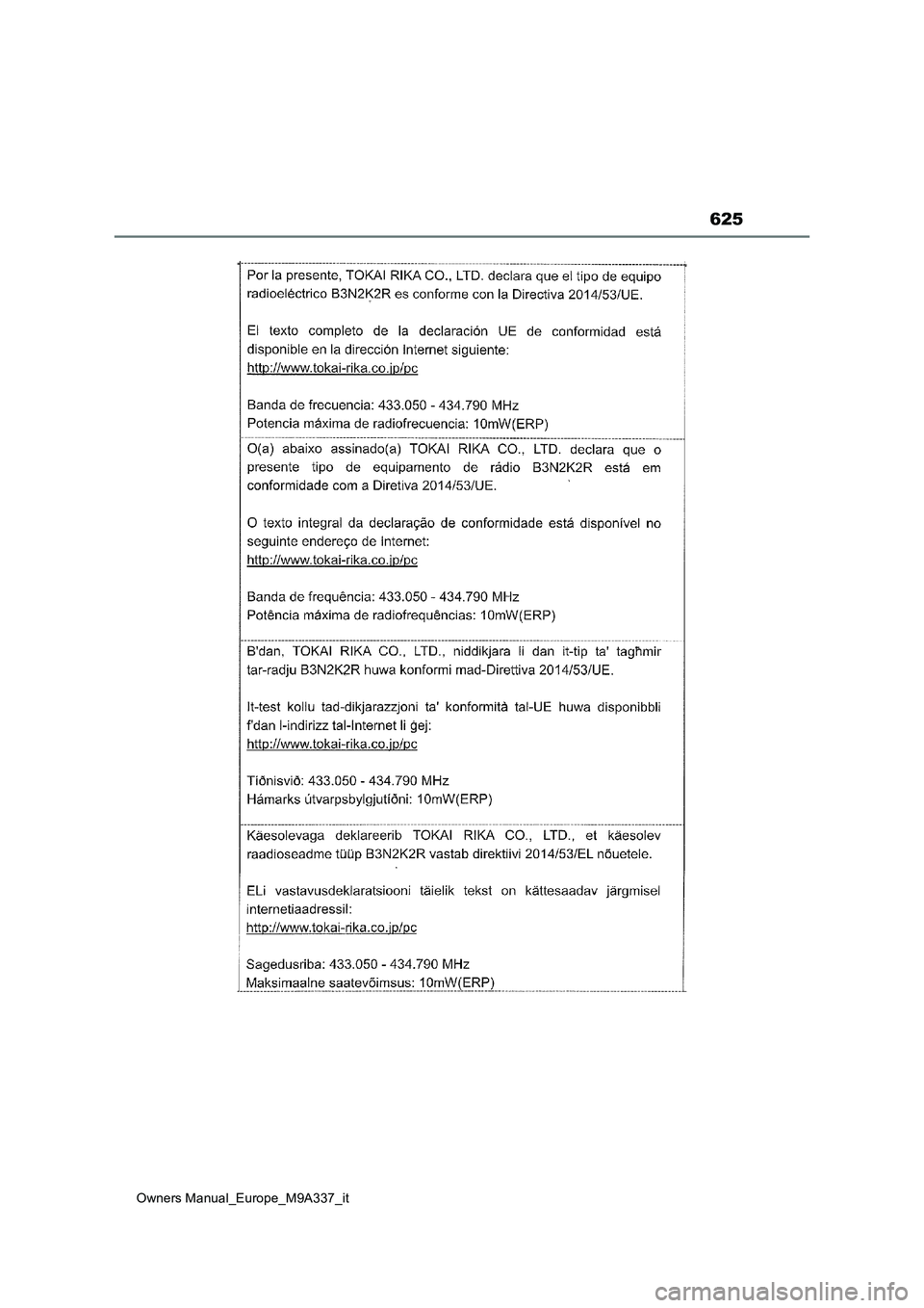 TOYOTA BZ4X 2022  Manuale duso (in Italian) 625
Owners Manual_Europe_M9A337_it 
