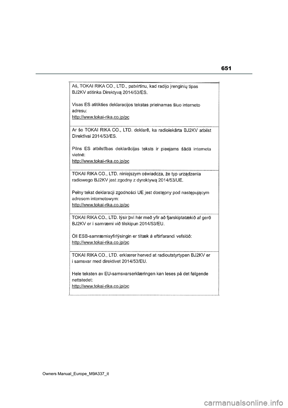 TOYOTA BZ4X 2022  Manuale duso (in Italian) 651
Owners Manual_Europe_M9A337_it 